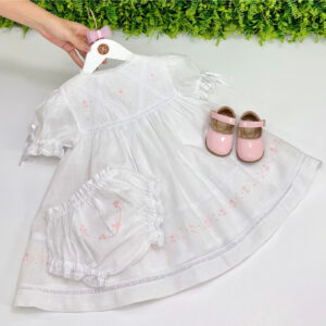 Vestido de Batizado Helena Bordado Rosa