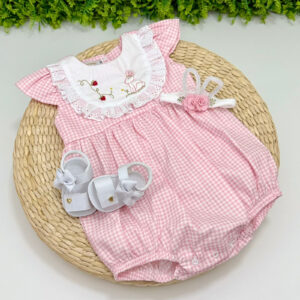 Pimpão Xadrez Rosa Bordado Manual Coelhinha