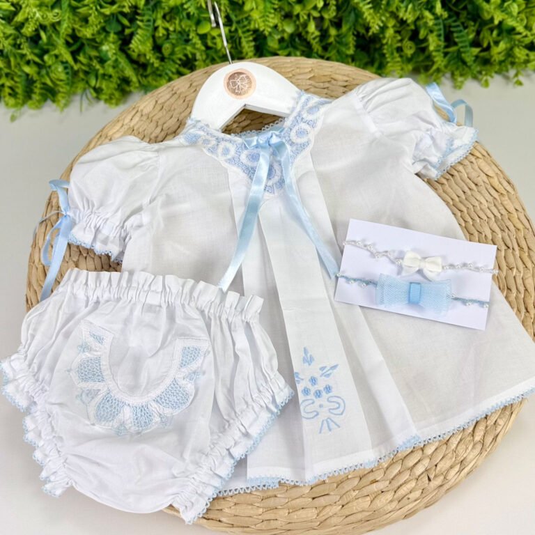 Conjunto Batinha Alice Bordado Renascença Azul
