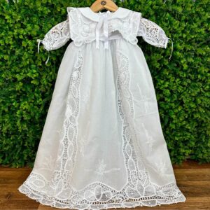 Mandrião Batismo Renda Dupla Bordado Manual