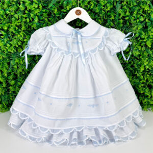 Vestido Boneca Branco Bordado Azul