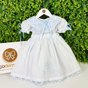 Vestido Cambraia com Gola Bordado Azul Claro