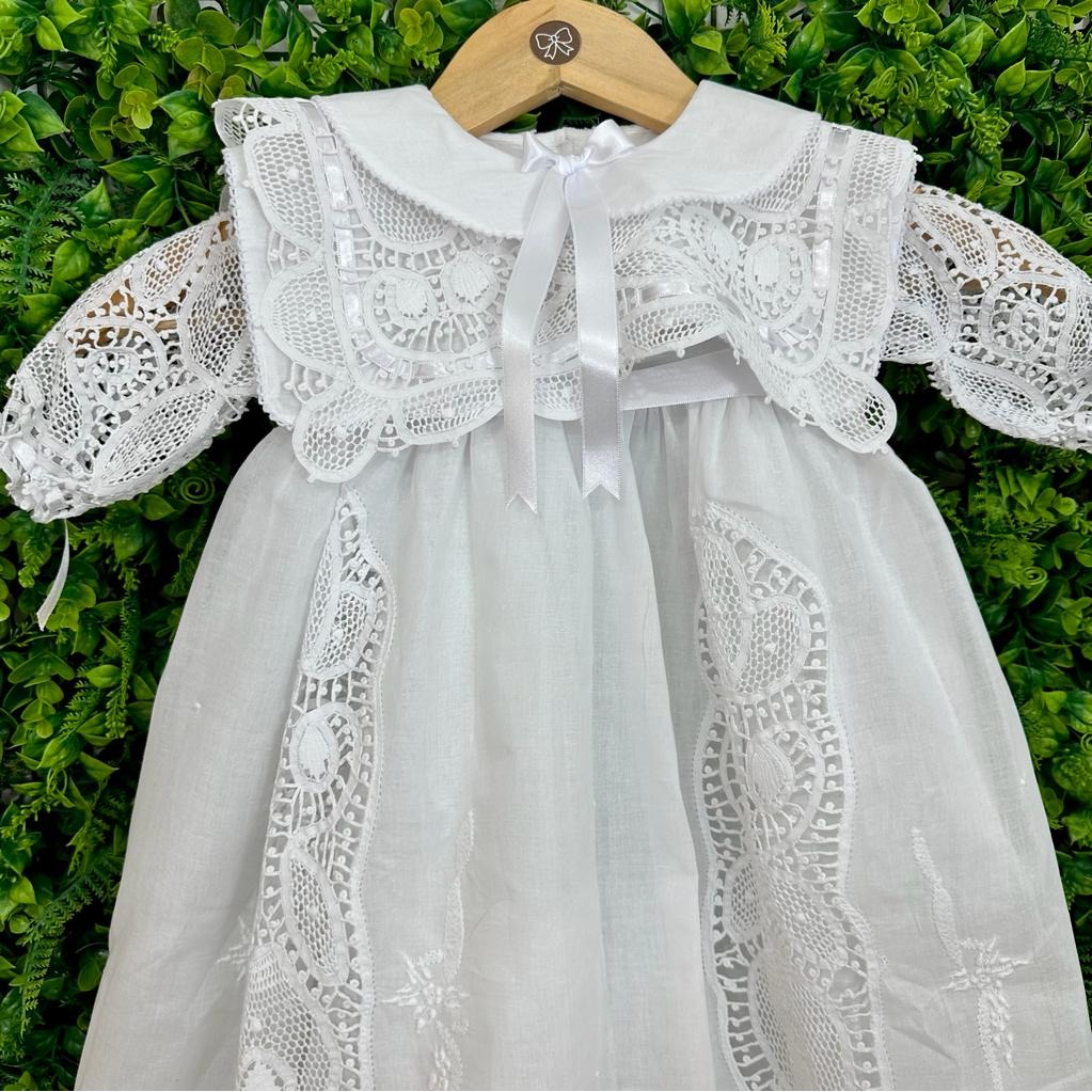 Mandrião Batismo Renda Dupla Bordado Manual - Imagem 2