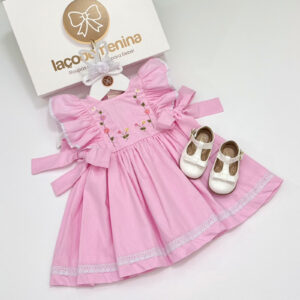 Vestido Clarisse Rosa Bordado Manual