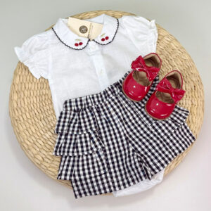 Conjunto Body Cerejinha Xadrez