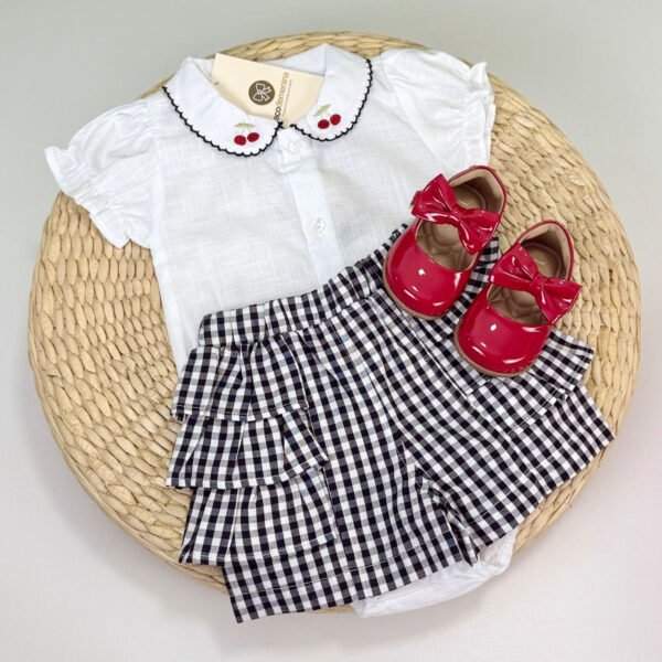 Conjunto Body Cerejinha Xadrez — imagem 1