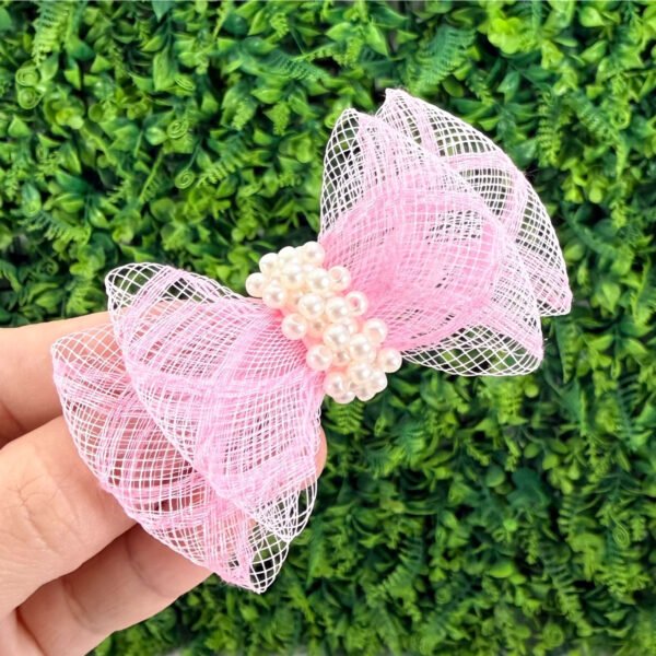 Laço Crinol Rosa com Pérolas — imagem 1