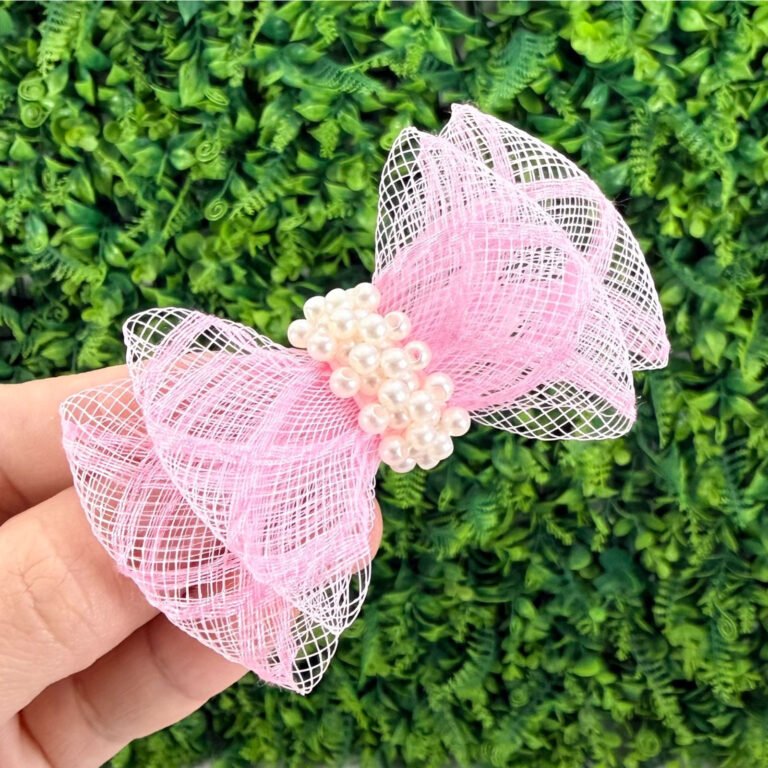 Laço Crinol Rosa com Pérolas