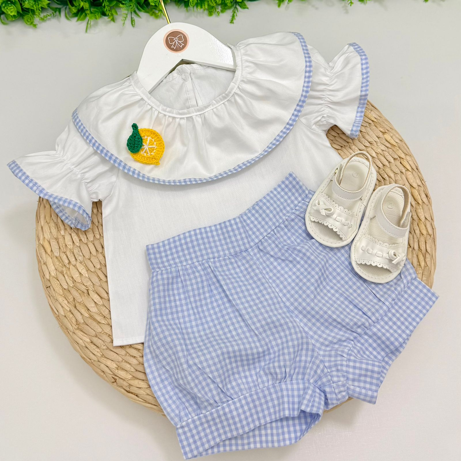 Conjunto Luiza Xadrez Azul Limão Siciliano