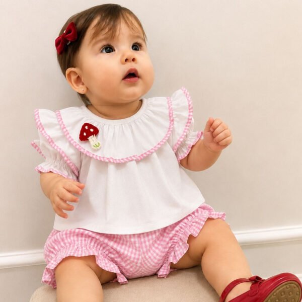 Conjunto Luiza Xadrez Rosa Cogumelo — imagem 1