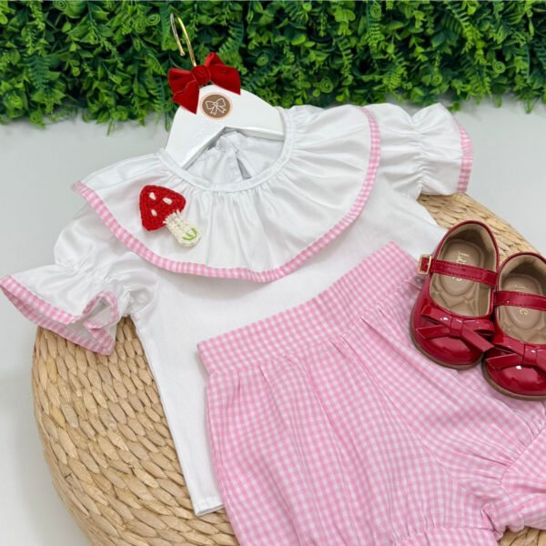 Conjunto Luiza Xadrez Rosa Cogumelo — imagem 3