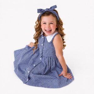 Vestido Bruna Xadrez Azul Marinho