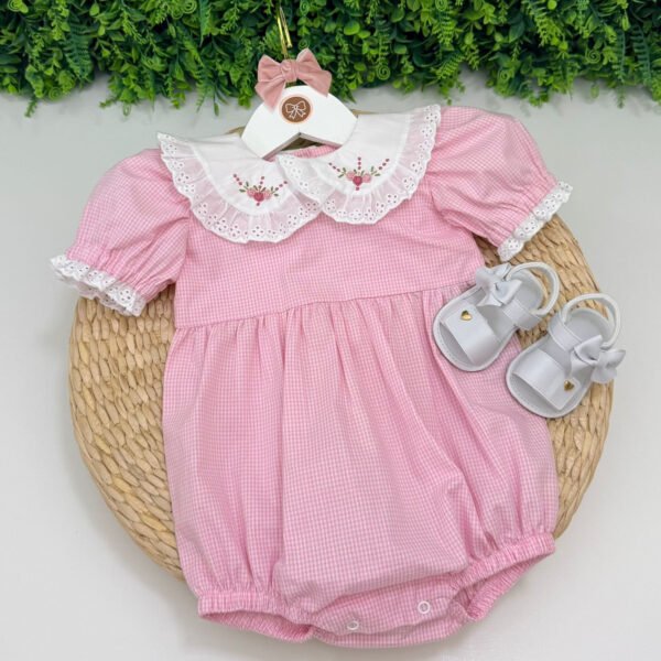 Pimpão Xadrez Rosa Bordado Rococó — imagem 1