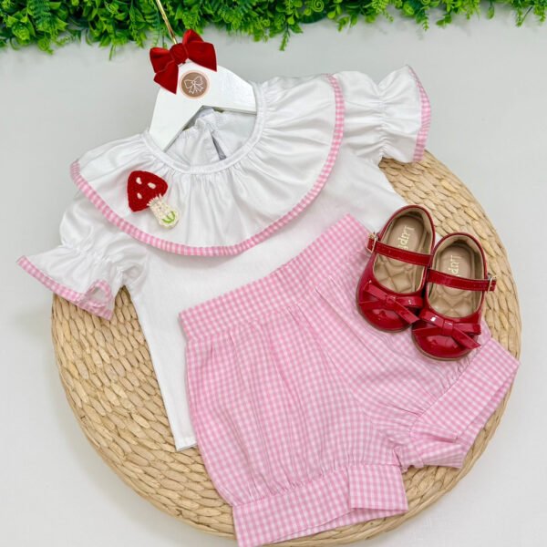 Conjunto Luiza Xadrez Rosa Cogumelo — imagem 2