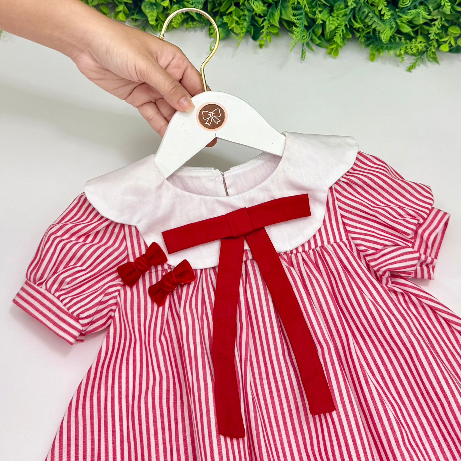 Vestido Lavínia Listrado Vermelho - Imagem 3