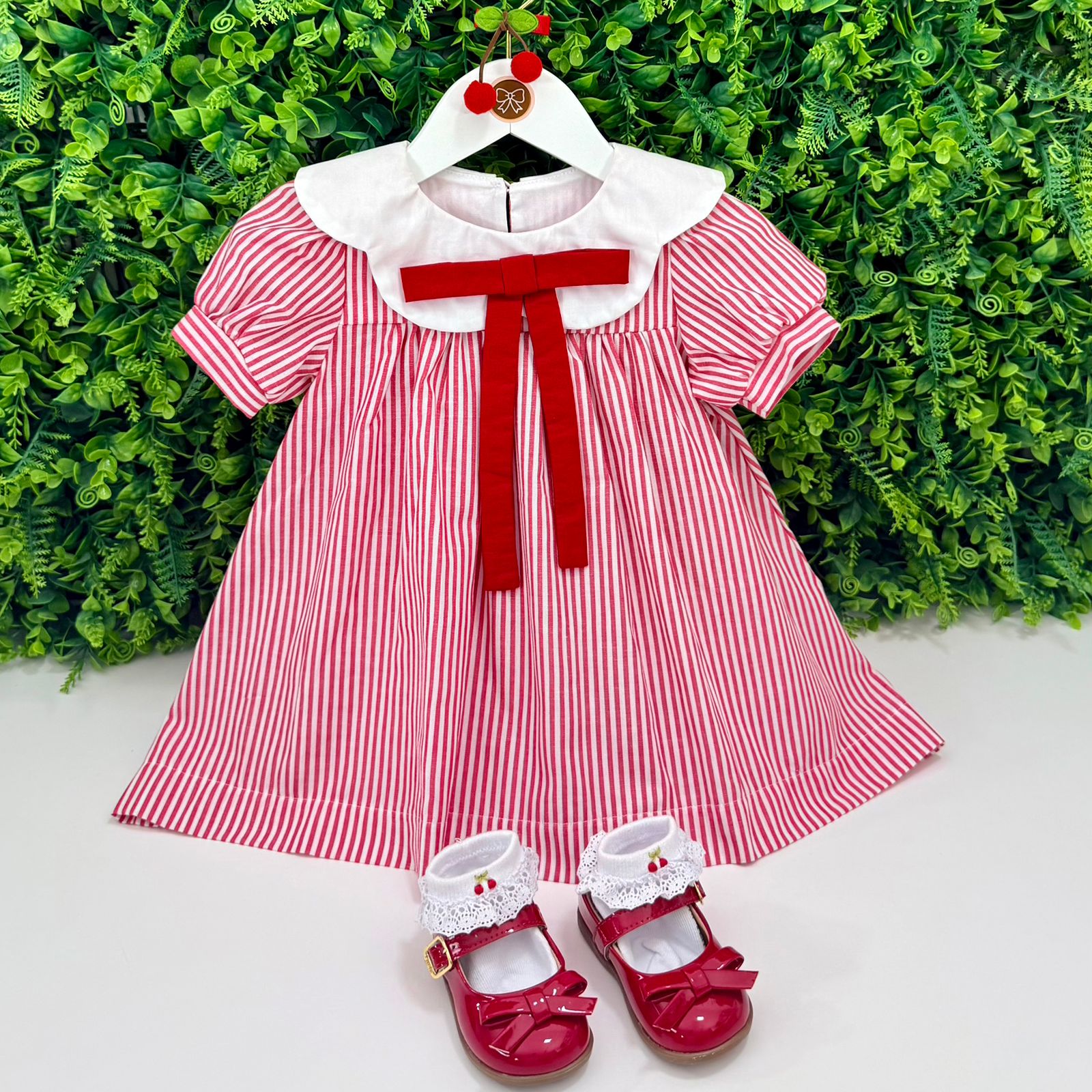 Vestido Lavínia Listrado Vermelho - Imagem 2