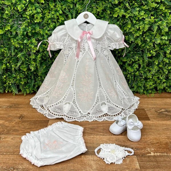 Vestido Renda Renascença Lágrima Bordado Rosa — imagem 1