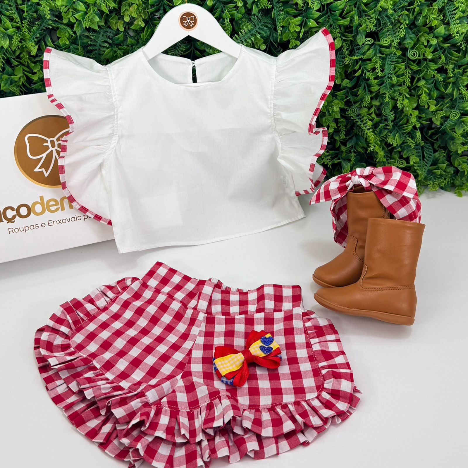 Conjunto Beatriz Xadrez Vermelho