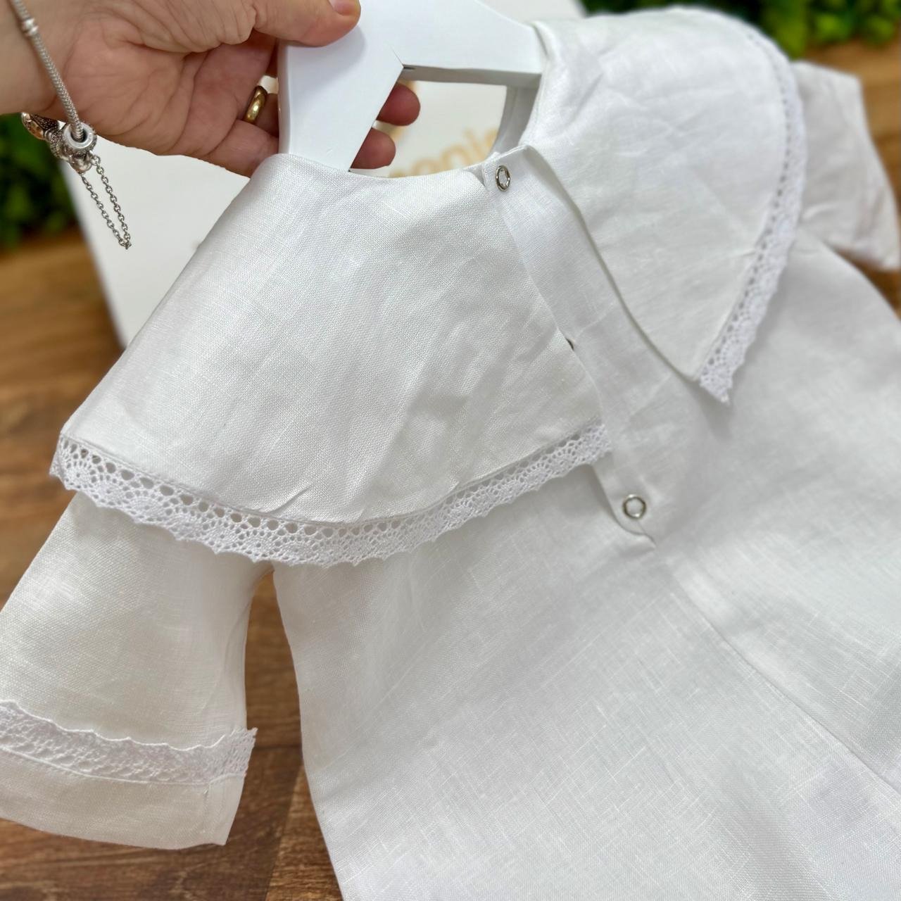 Pimpão de Batizado Branco em Linho com Bordado Espirito Santo - Imagem 3