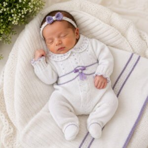 Saída Maternidade Isabele Off-White e Lavanda