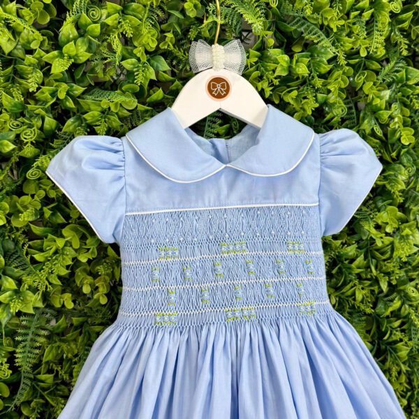 Vestido Ponto Smock Azul Bordado Rococó — imagem 2