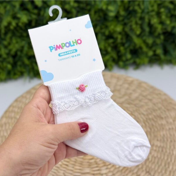 Meia Pimpolho® Bordado Rococó Rosa Chiclete — imagem 1