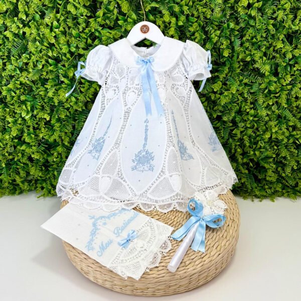 Vestido Renda Renascença Lágrima Bordado Azul — imagem 1