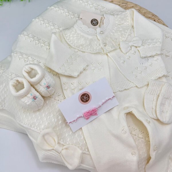 Saída Maternidade Ayla Off White em Tricô com Renda — imagem 2