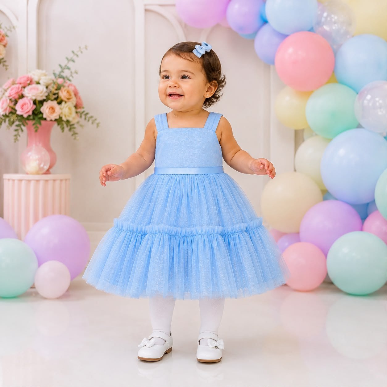 Vestido Infantil Serena Azul em Tule com Brilho