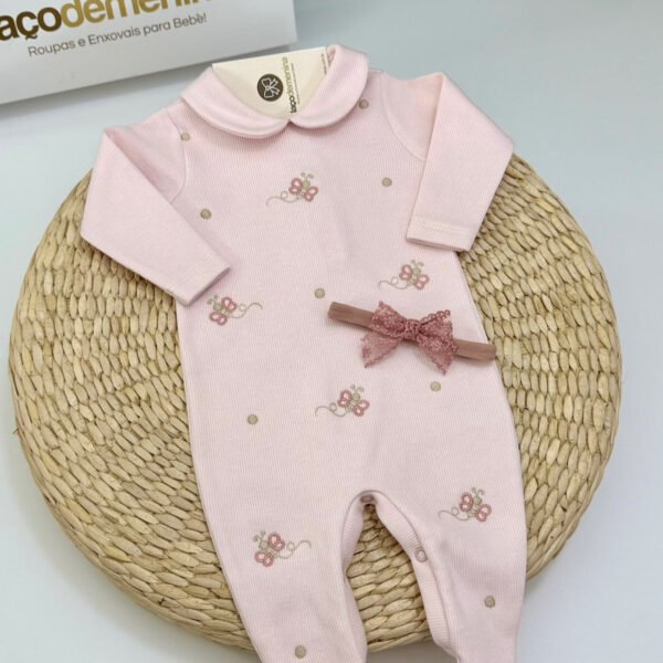 Macacão Bebê Borboletas Rosa em Tricotil — imagem 2
