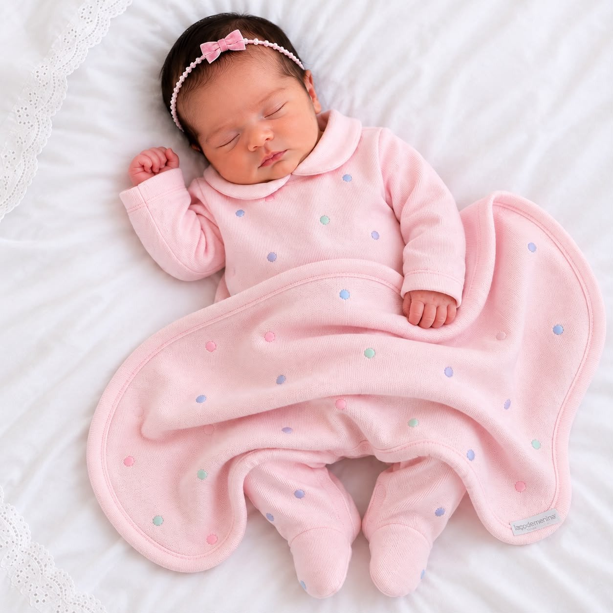Saída Maternidade Tricotil Rosa Poá Kidstar®