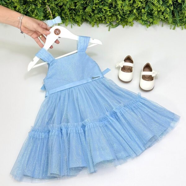 Vestido Infantil Serena Azul em Tule com Brilho — imagem 4