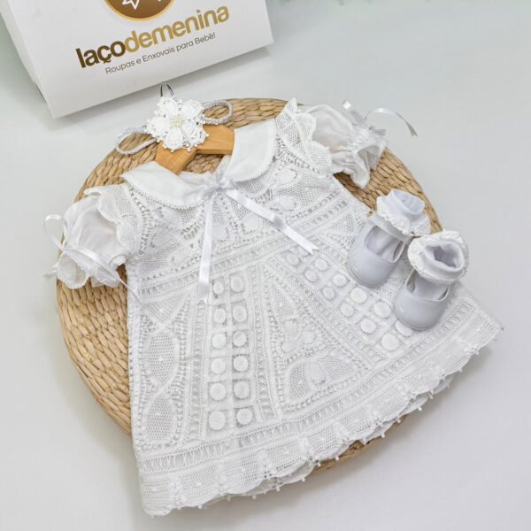 Vestido Batizado Celeste em Renda Renascença Branco — imagem 1