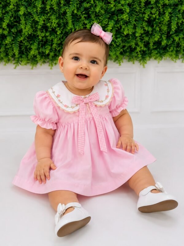 Vestido Infantil Elisa Rosa com Gola Bordada — imagem 2