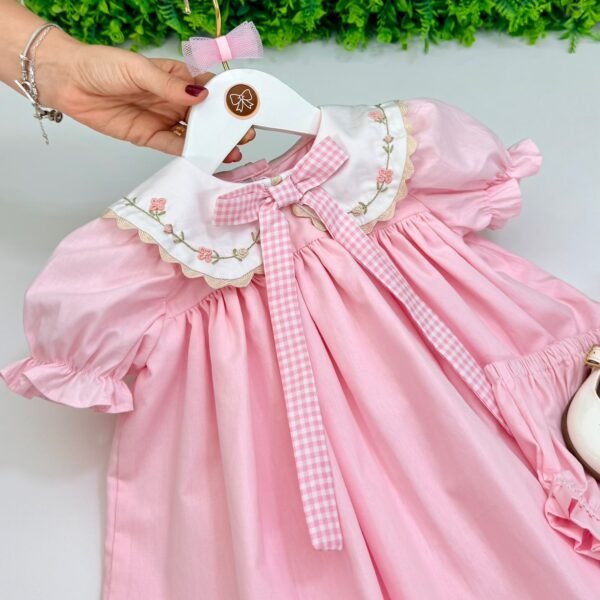 Vestido Infantil Elisa Rosa com Gola Bordada — imagem 3