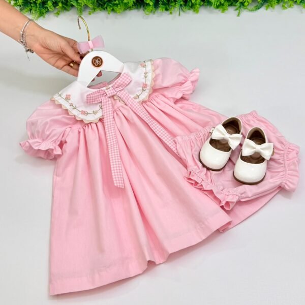 Vestido Infantil Elisa Rosa com Gola Bordada — imagem 4