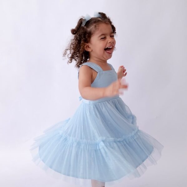 Vestido Infantil Serena Azul em Tule com Brilho — imagem 3