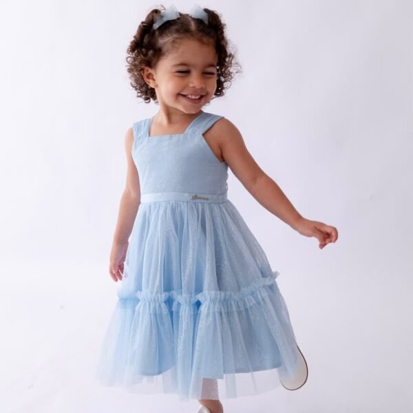Vestido Infantil Serena Azul em Tule com Brilho — imagem 1