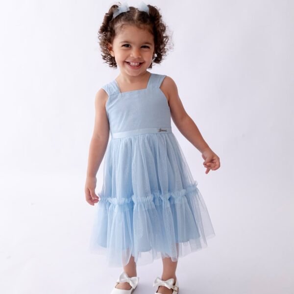 Vestido Infantil Serena Azul em Tule com Brilho — imagem 2