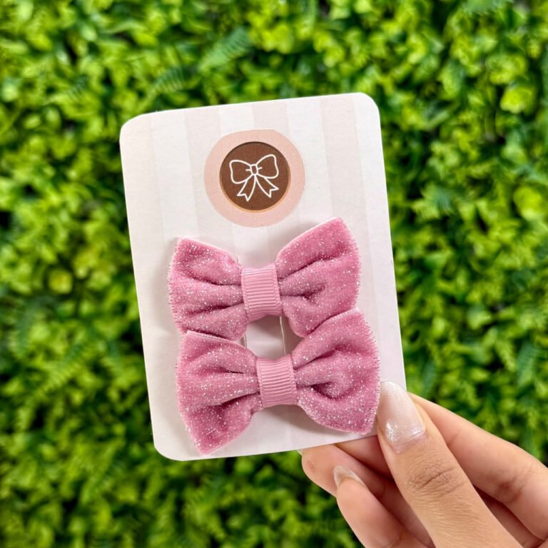 Kit Laços de Cabelo Infantil Rosa com Glitter