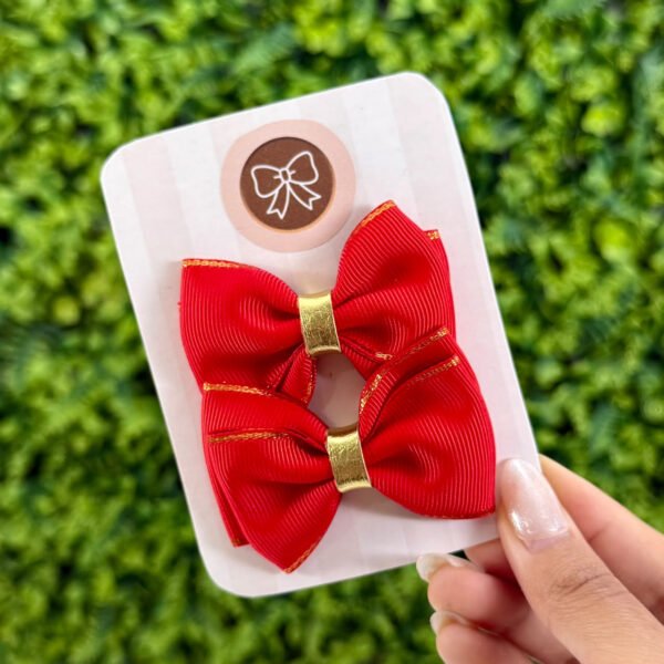 Kit Laços de Cabelo Infantil Vermelho com Detalhe Dourado — imagem 1