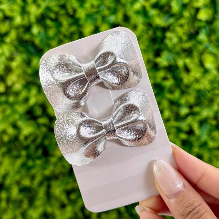 Kit Laços de Cabelo Infantil Prateado