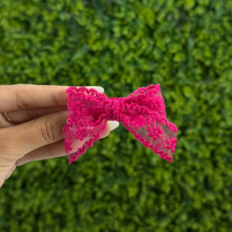 Laço de Cabelo Infantil Rosa Pink em Renda