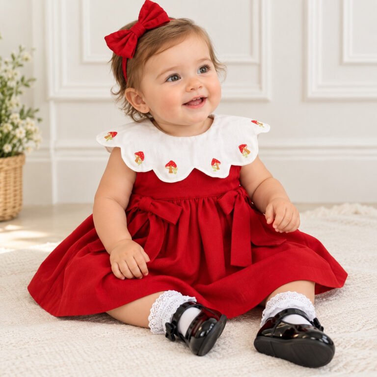 Vestido Festa Infantil Vermelho com Gola Bordada - Encomenda