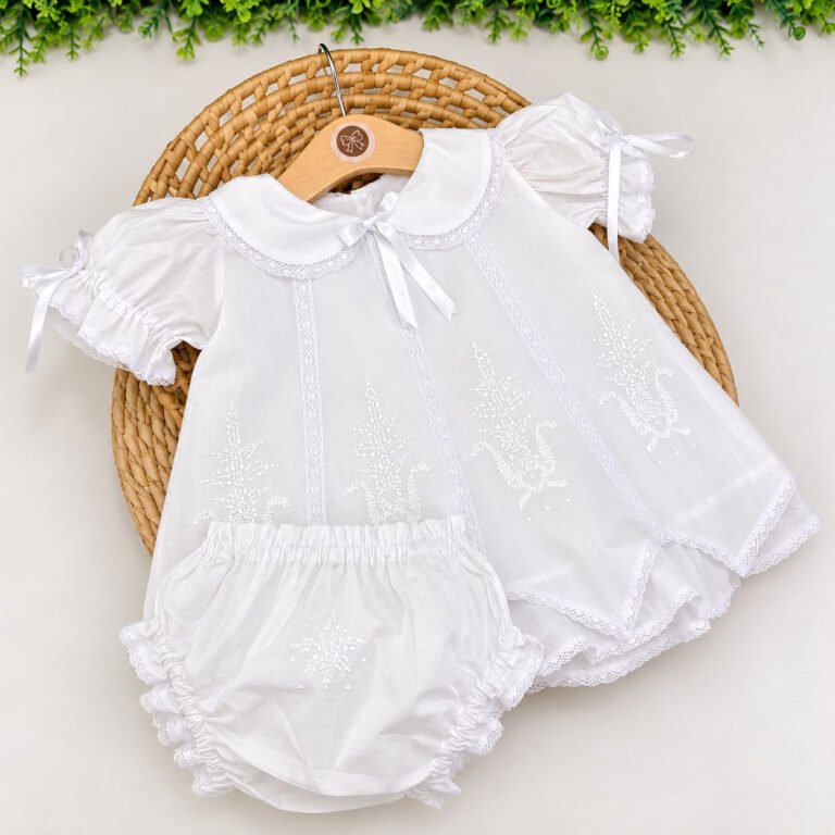 Vestido Infantil Batismo Branco Renda Paraibana