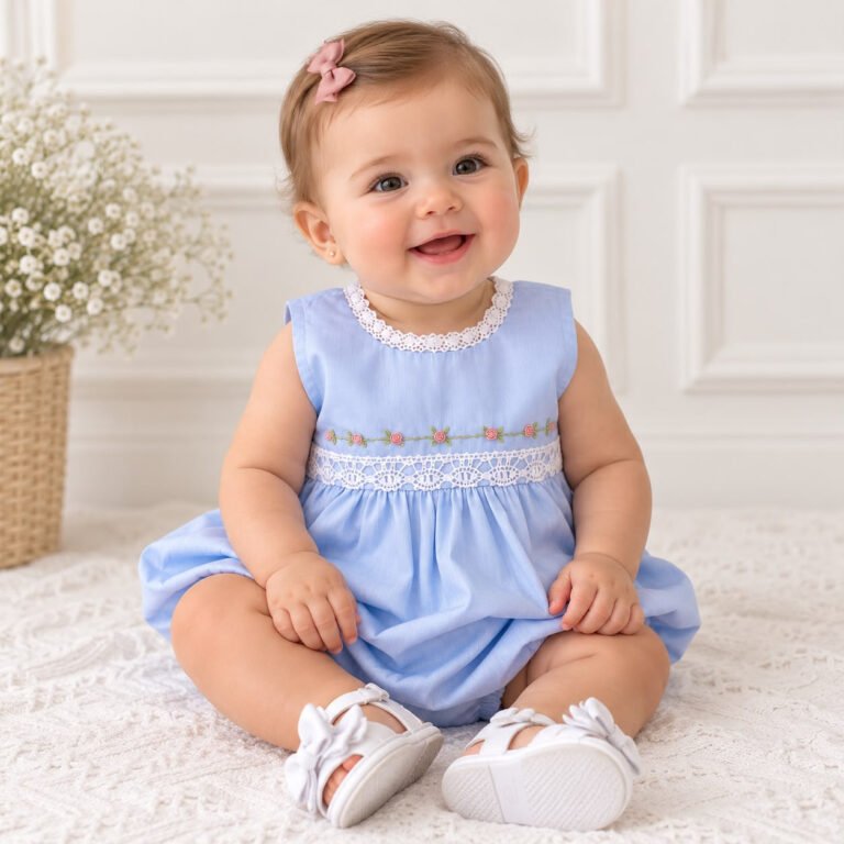 Pimpão Azul Celeste Bordado Floral
