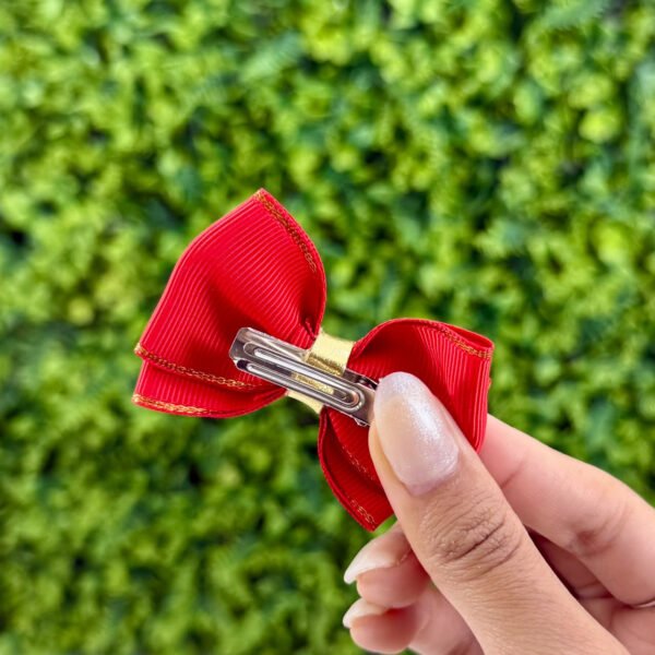 Kit Laços de Cabelo Infantil Vermelho com Detalhe Dourado — imagem 2