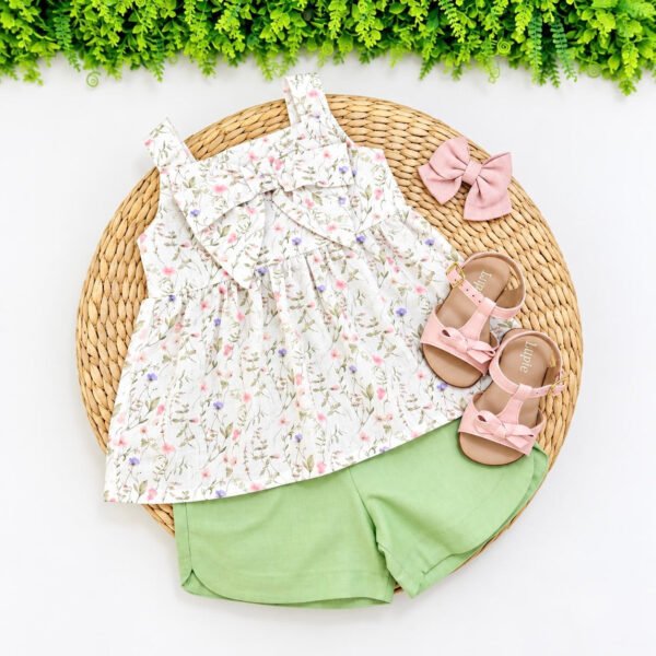 Conjunto Infantil Feminino Batinha Floral e Short Verde — imagem 2