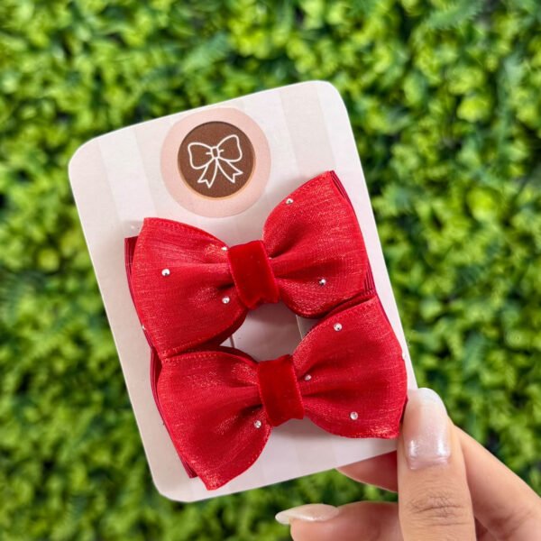 Kit Laços de Cabelo Infantil Vermelho com Strass — imagem 1