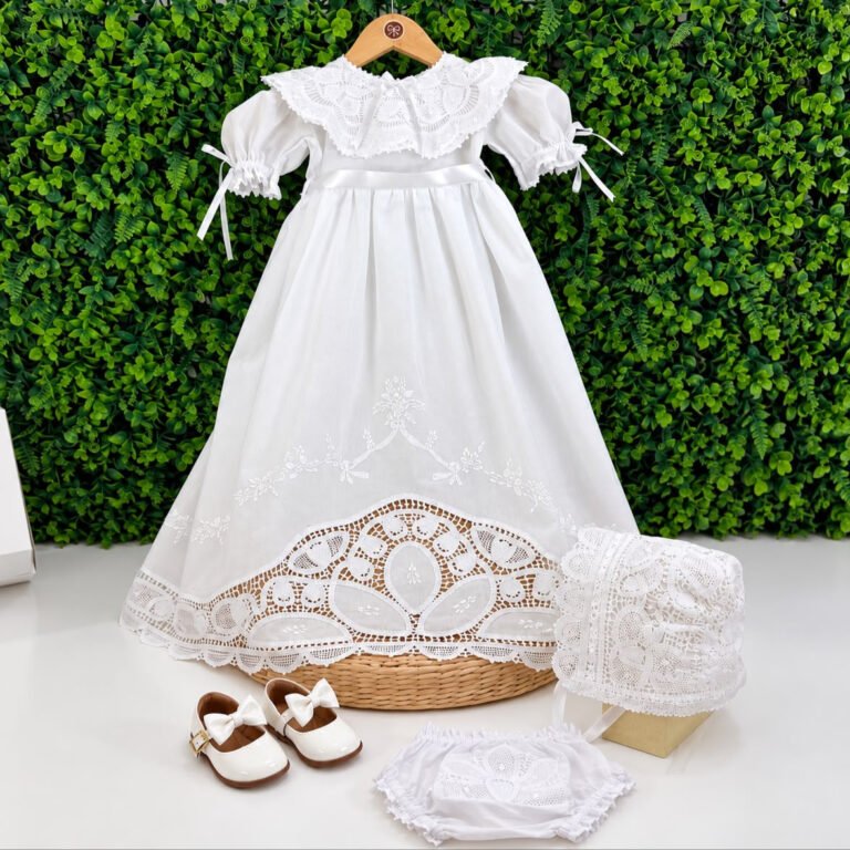 Mandrião Batismo Infantil Branco com Renda Renascença